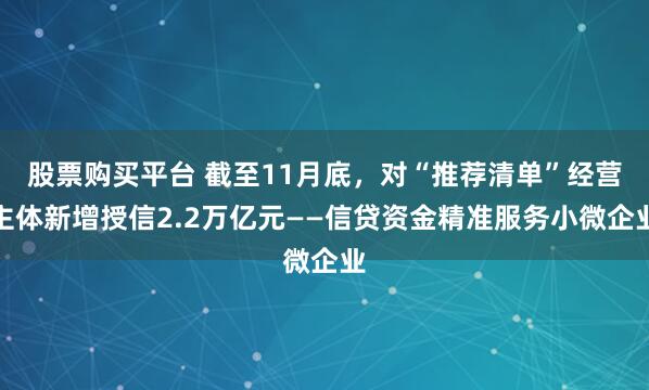 股票购买平台 截至11月底，对“推荐清单”经营主体新增授信2.2万亿元——信贷资金精准服务小微企业