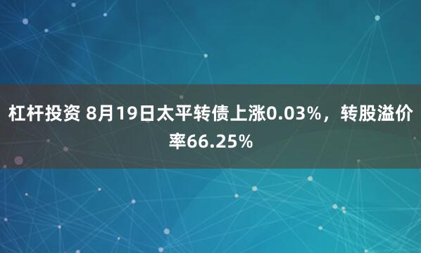 杠杆投资 8月19日太平转债上涨0.03%，转股溢价率66.25%